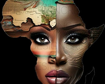 Mooie zwarte vrouw Kaart van Afrika Digitale kunst Transparante achtergrond Make-up Pretty verbluffende dame