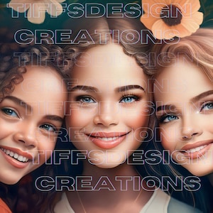 Mooie jonge blanke meisjes bloemen sublimatie digitale download prachtige modieuze mooie lachende meisjes clipart png zusters vrienden
