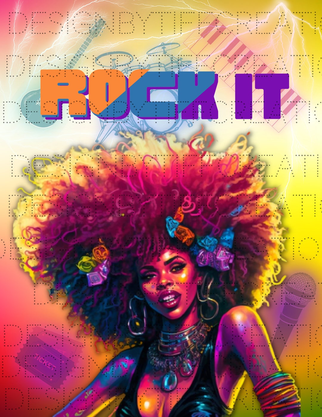 Black Girl Magic Rocker Digital Art Glow Effect Melanin Yellow