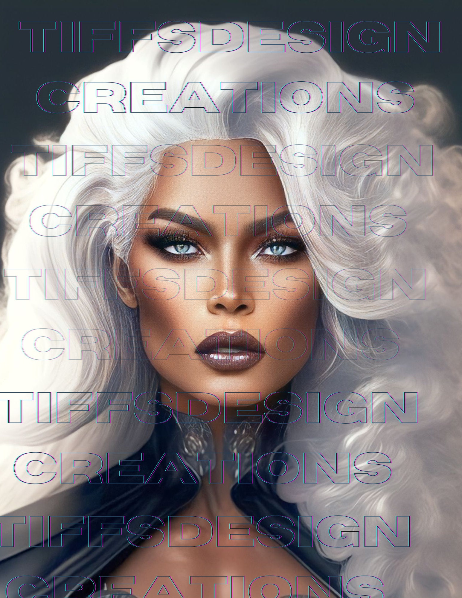 Mooie zwarte meid Magische vrouw Lang golvend wit haar Melanine Digitale download Modieuze mooie dame Clipart Png Svg Verbluffend