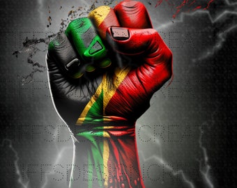 Black Power Vuist Zwarte Achtergrond Witte Bliksemschichten Rood Zwart Geel Groen Magie Digitaal downloadbestand