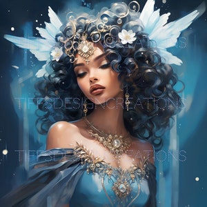Bella principessa nera autunno Download digitale Png Svg Clipart alla moda Stampabile alla moda sublimazione Wall Art Design Sfondo blu
