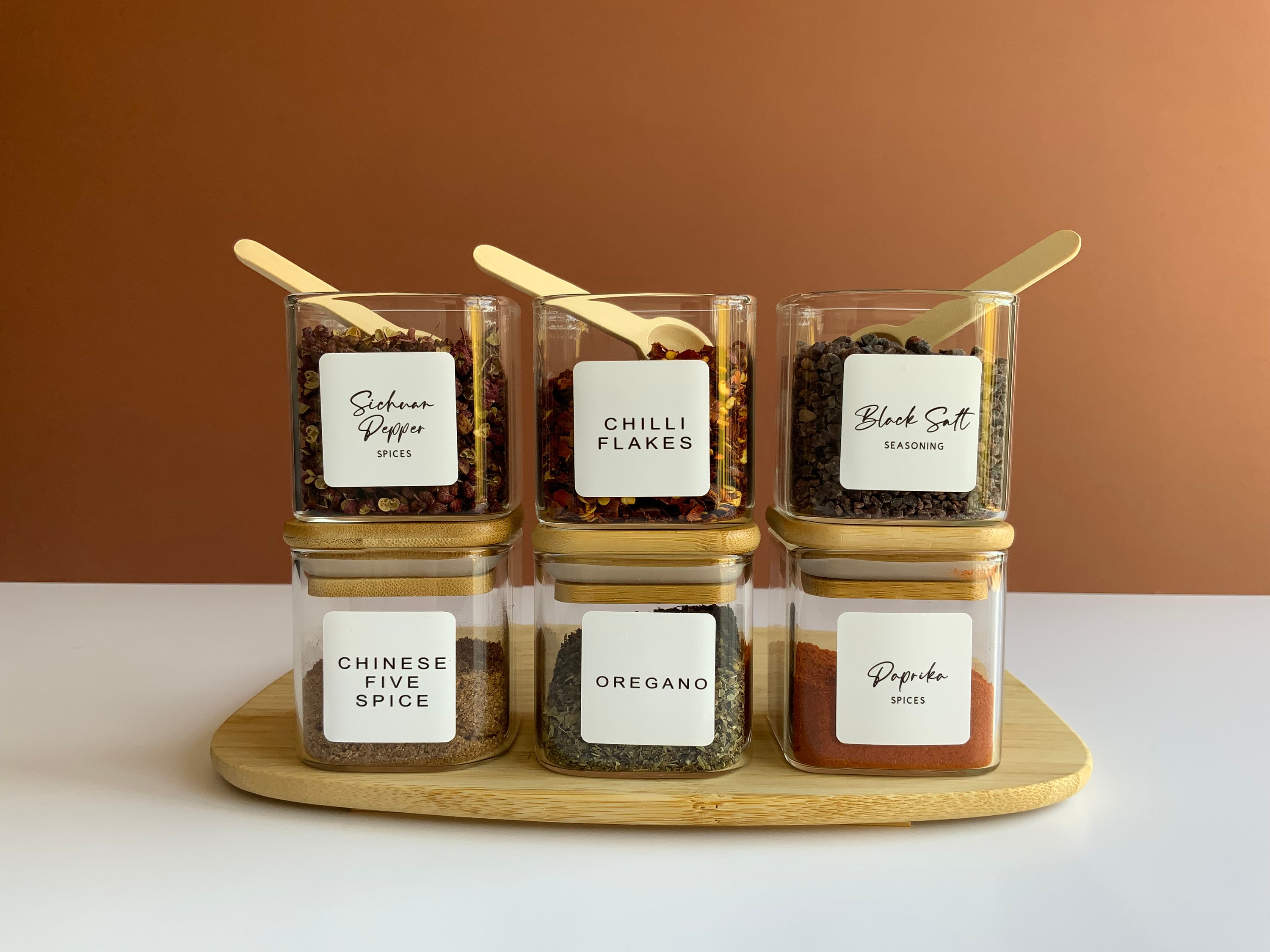 ALANI Slim Glass Spice Jars With Bamboo Lid Size 210ml Organise