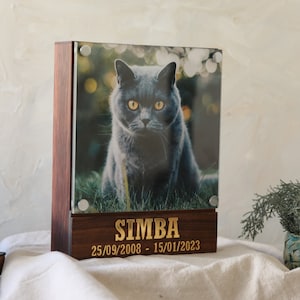 Pet Urn, Cremation Urn Box for Pet Ashes, Wooden Memorial Keepsake, Personalized With Photo, Urn Picture Box for Cat Ashes, UV Printed