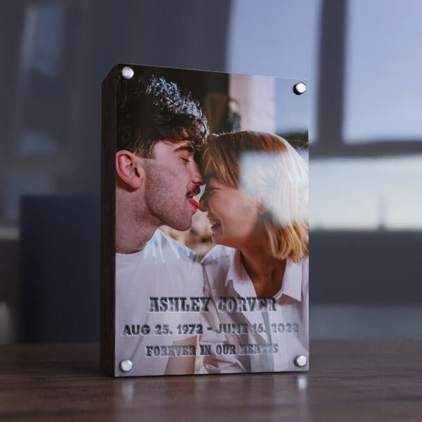 Modern Urn, Personalized Frame Urn with Photo Print, Wooden Box for Human Ashes