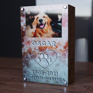 Cremation Urn Box for Pet Ashes, Wooden Memorial Keepsake, Paw Urn, Personalized With Photo, Urn Picture Box for Dog Ashes, Uv Printed