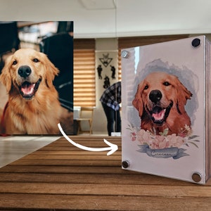 Personalized Dog Portrait Pet Urn: Custom Wooden Pet Memorial