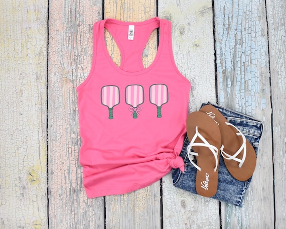 pickleball tank top, preppy pickleball shirt, preppy pickle ball shirt, pickleball bows, Women's Racerback Tank, girl pickleball shirt