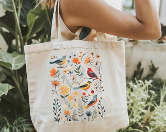 Bolso bohemio con flores, bolso bohemio, estética boho, flores y pájaros, bolso con pájaros, bolso de jardín, bolso natural, bolso cottagecore, bolso de verano