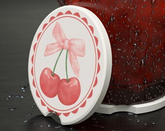 Regalos coquetos, posavasos coquetos, posavasos de esteatita para coche, accesorio coqueto para coche, posavasos coqueto para coche, posavasos de cereza, posavasos para niñas