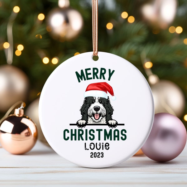 Sheepadoodle ornament, custom ornament, personalized dog ornament, custom name dog ornament