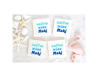 Sous-verres de mahjong, sous-verres de mahjong, cadeaux de mahjong, sous-verres de mahj, cadeaux de mahj, café, mahj, caboteur de vin, cadeau d'hôtesse, cadeau de joueur de mahjong