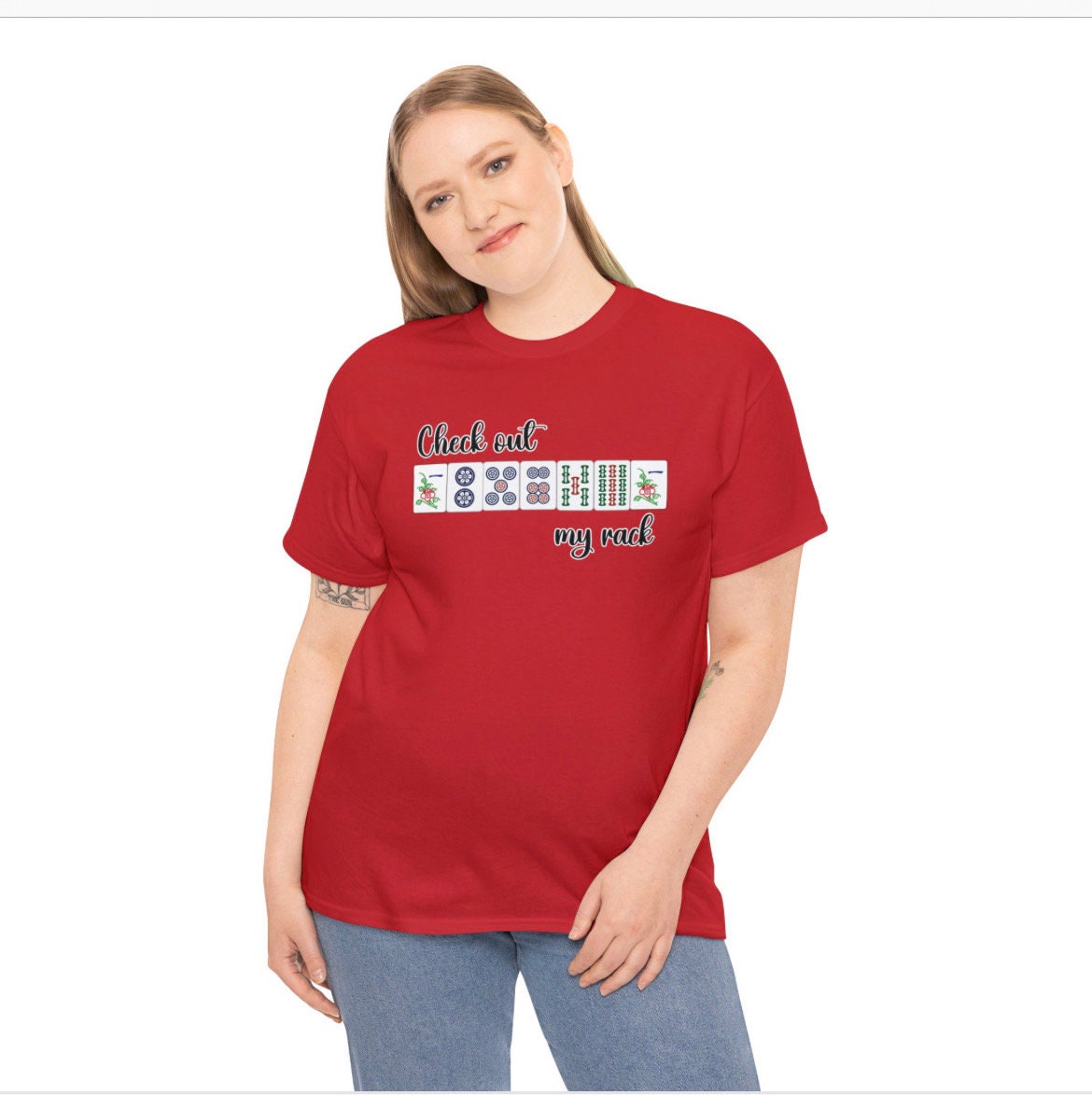 Humorous Mahjong Heavy Cotton Tee, Check Out My Rack Tee, Funny Mahjong ...