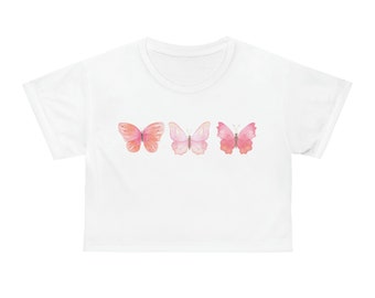 Butterflies Crop Tee, Butterfly Cropped Top, Butterfly Shirt