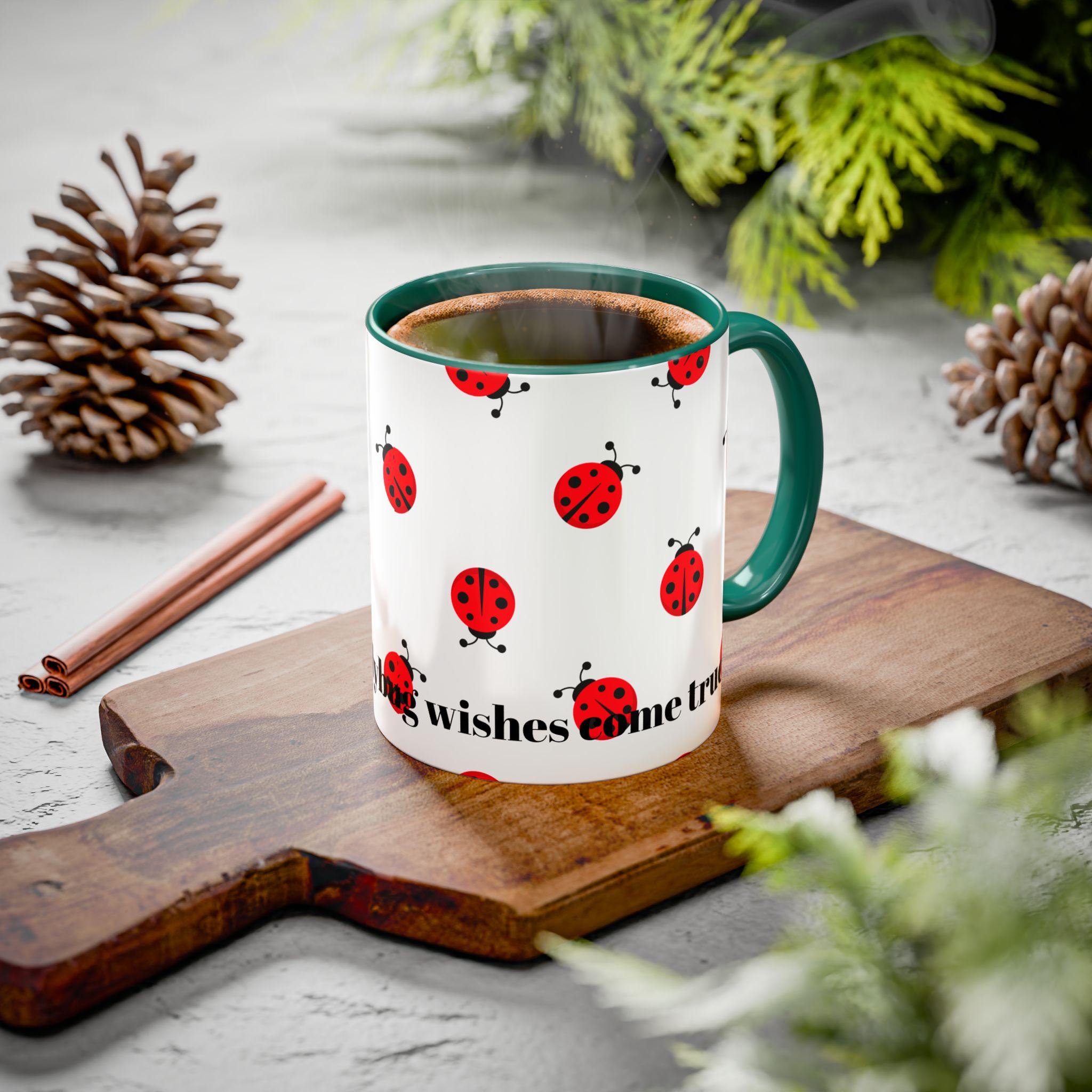 ladybugs mug, ladybug gifts, lucky ladybug, wishes come true, lucky mug, garden mug, gardener gift, nature mug, make a wish, good luck gifts