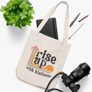 Be kind, Rise up with kindness Canvas Tote Bag, retro print tote bag, kindness tote bag, be kind tote bag, natural tote bag, Be kind gifts