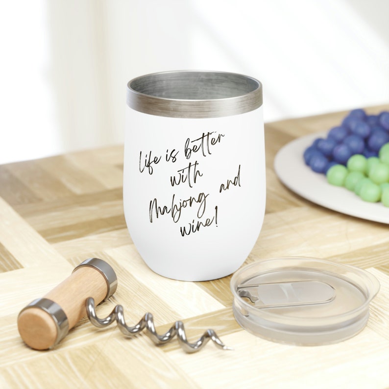 Mahjong Chill Wine Tumbler, vaso de mahjong, regalo de mahjong, copa de mahjong, taza de mahjong, vaso de mahjong, regalos de mahjong imagen 2