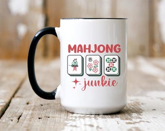 mahjong mugs, mahjong junkie, funny mahjong mug, mahjong gifts, Mah jongg, Accent Coffee Mug, 15 ounce mug, colorful mug, mug for her