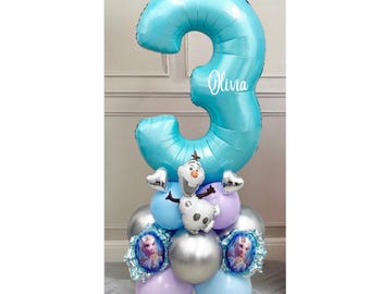 DIY Frozen Birthday Balloon Sculpture | No Helium| Olaf & Elsa Decorations |Personalised balloons| Blue Number Balloons| 3rd birthday