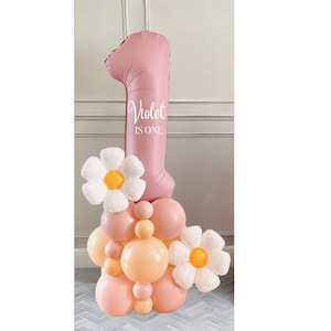 DIY Daisy Balloons Sculpture | No Helium| Girls Balloons Stack |Personalised balloons| Pink Number Balloons|Balloon Display for 1st Birthday