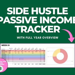 Side Hustle Passive Income Tracker Google Sheets Template | Income Spreadsheet | Weekly Yearly Goal Planner | Freelance Tracker