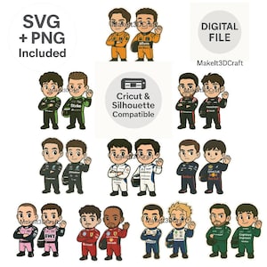 Formula 1 Driver Chibi Stickers | F1 Digital Download | SVG + PNG Files | Formula One Race Car Stickers Instant Download Printable Stickers