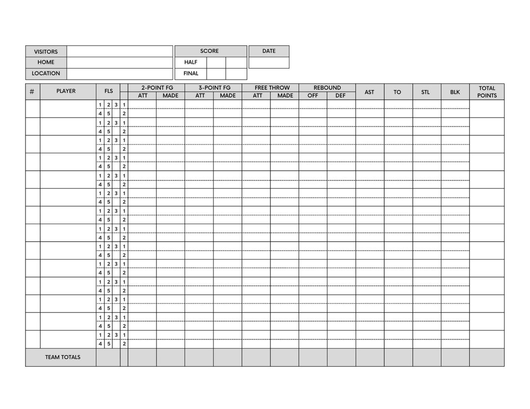 Basketball Statistic Score Sheet Etsy Canada