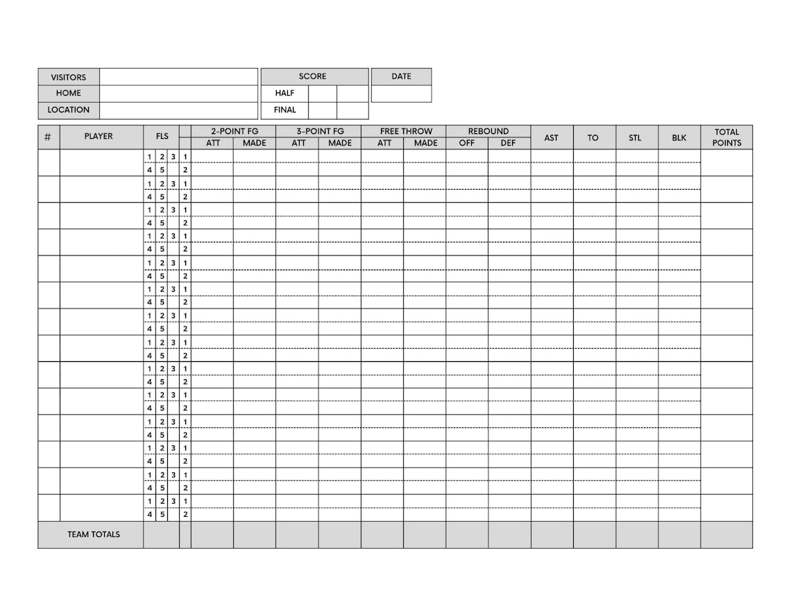 Basketball Statistic Score Sheet Etsy Israel