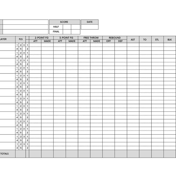 Basketball Statistic Score Sheet, Basketball SVG