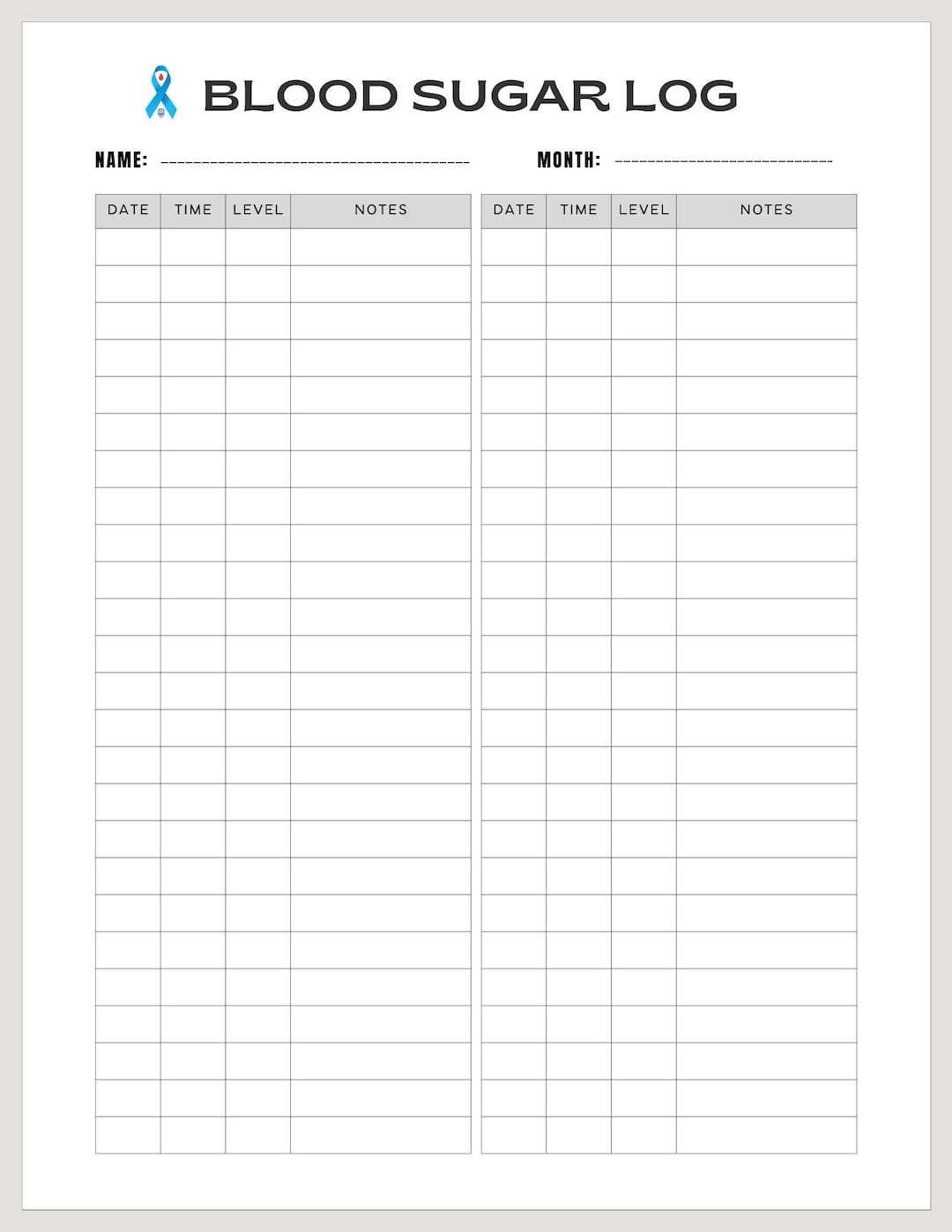 Blood Sugar Log:blood Sugar Tracker;journal;blood Glucose Log;diabetes ...