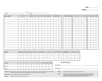 "Druckbare Baseball / Softball Stat Sheet Vorlage für Teams"
