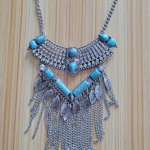 Costume Bohemian Necklace in Silver & Turquoise