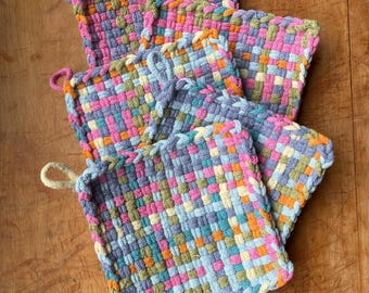 Multi Color Pastel Loomed Potholder Hot Pad