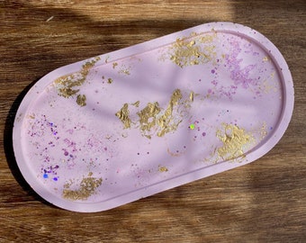 Lilac and gold stoneware tray