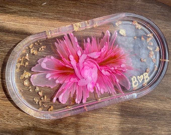 Floral bloom resin tray