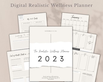 2023 Digital Realistic Wellness Planner | Affirmations and Goal Setting | Habit-Trackers | Digital Download Planner | 2023 Digital Planner