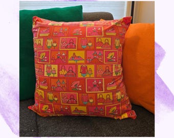 Handmade Upcycled Pillow – Pink “Girly Boutique” Print