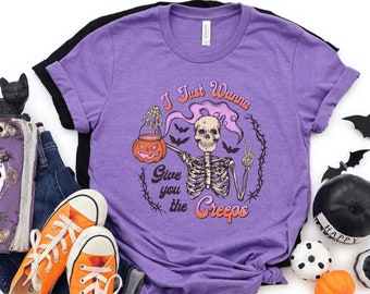 Ik wil je gewoon de griezels geven, Skeleton Halloween Shirts, Perfecte slijtage voor iedereen, Trick-Or-Treat, Spooky Season, Halloween om nooit te vergeten