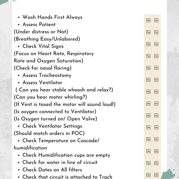 Nursing Checklist/ Ventilator