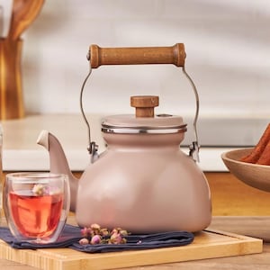 Enamel Tea Kettle, Loose Leaf Tea Pot, Stove Kettle, Vintage Teapot