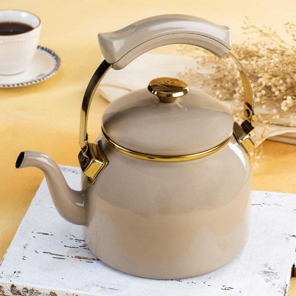 Enamel Vintage Teapot , Beige Enamel Tea Kettle, Stove Kettle, Turkish Teapot