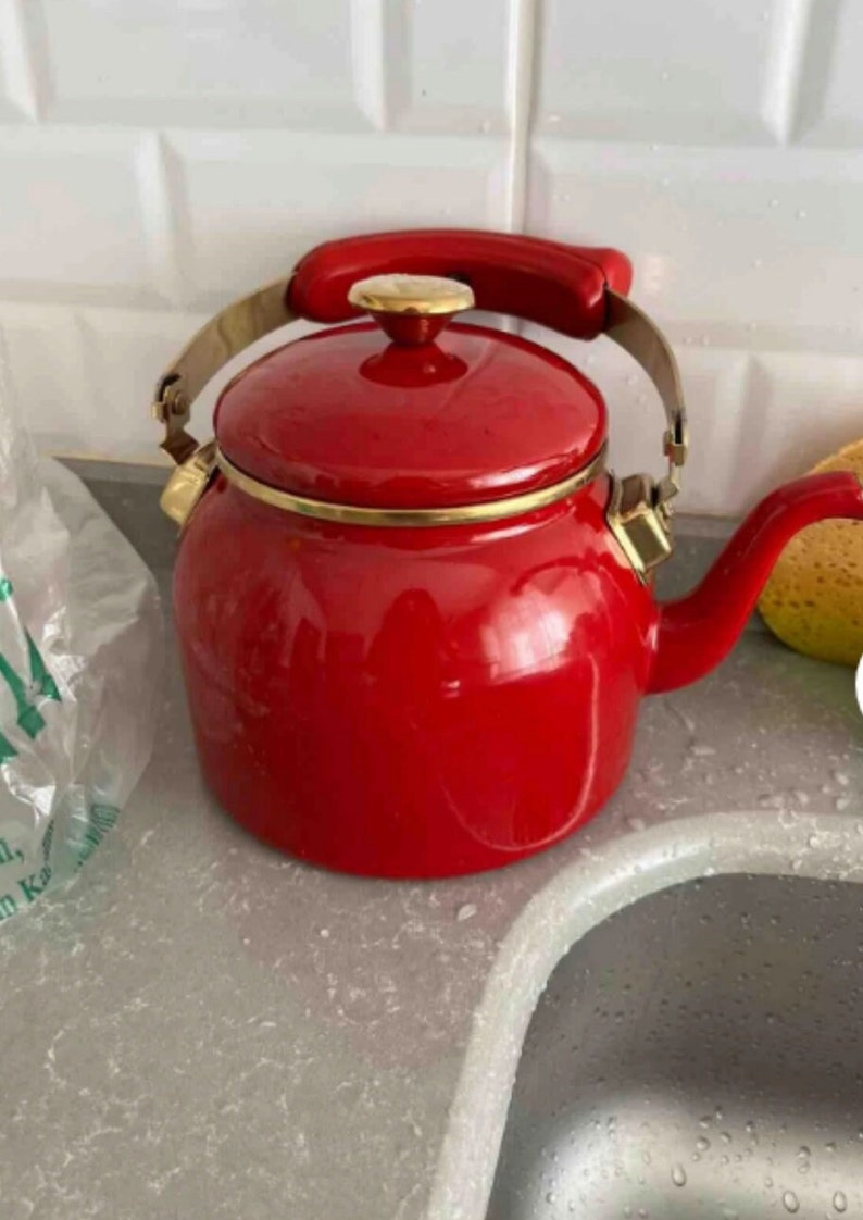 Vintage Enamel Tea Kettle, Red Loose Leaf Tea Pot, Stove Kettle Etsy