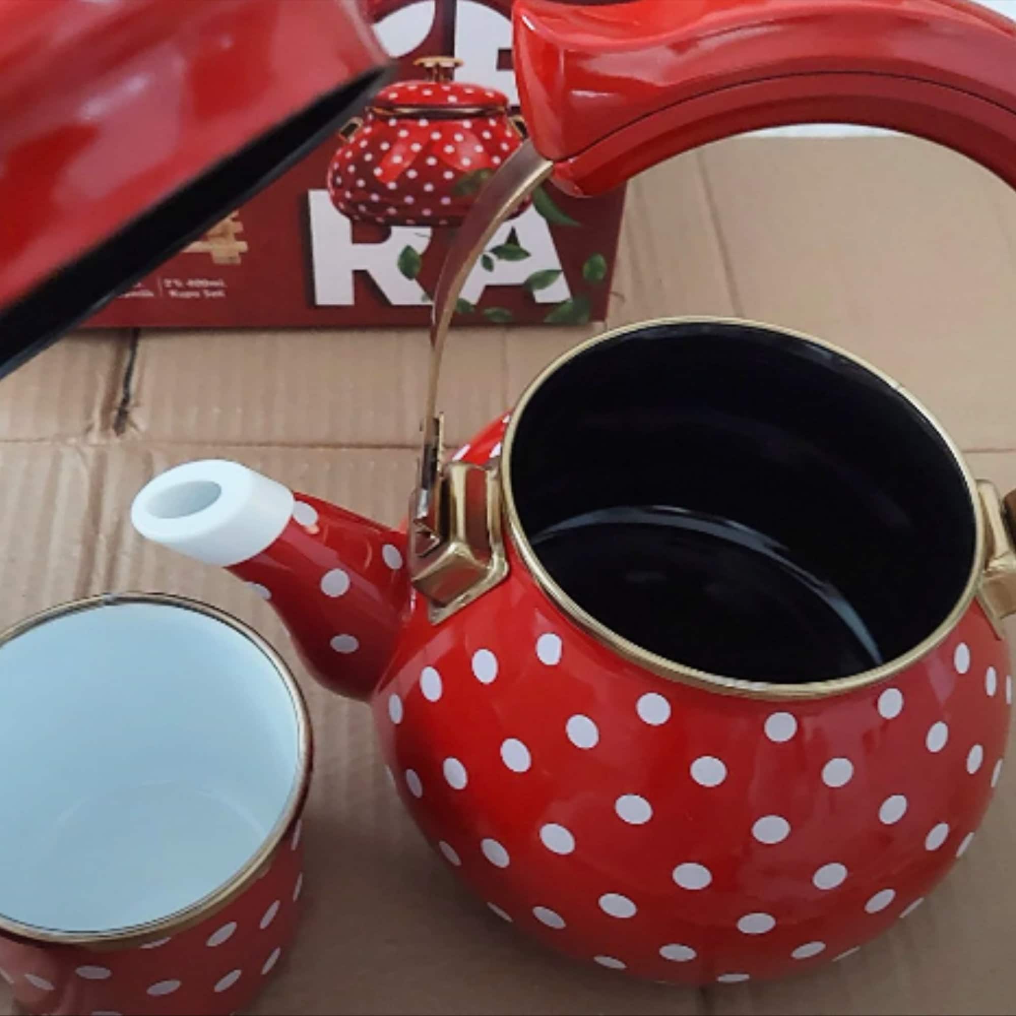 Enamel Polka Dot Teapot, Vintage Tea Kettle, Stove Top Tea Pot Etsy