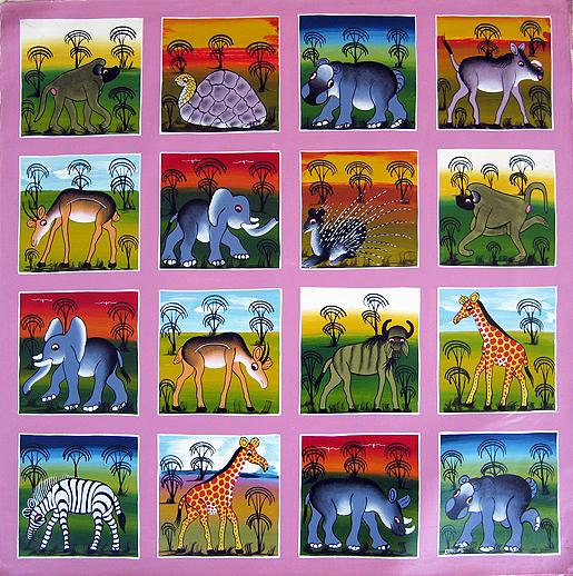 TINGA TINGA ピーター・マーティン　タンザニア Tinga Tinga 766, by Emilias, 4 X 4 Paintings of Various