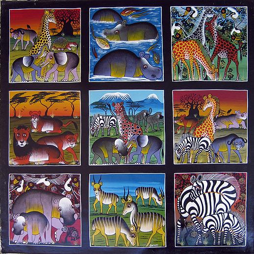 Tinga Tinga 790, by Sufiani, 3 X 3 Paintings of Various