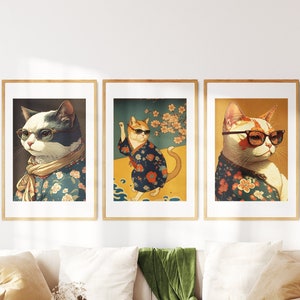 Japanese Cats 3 x Digital Prints, Ukiyo-E, Wall Decor, Fun Prints, Wall hanging art, Wall Art, Japanese Wall Art, Cat Prints, Japandi Prints
