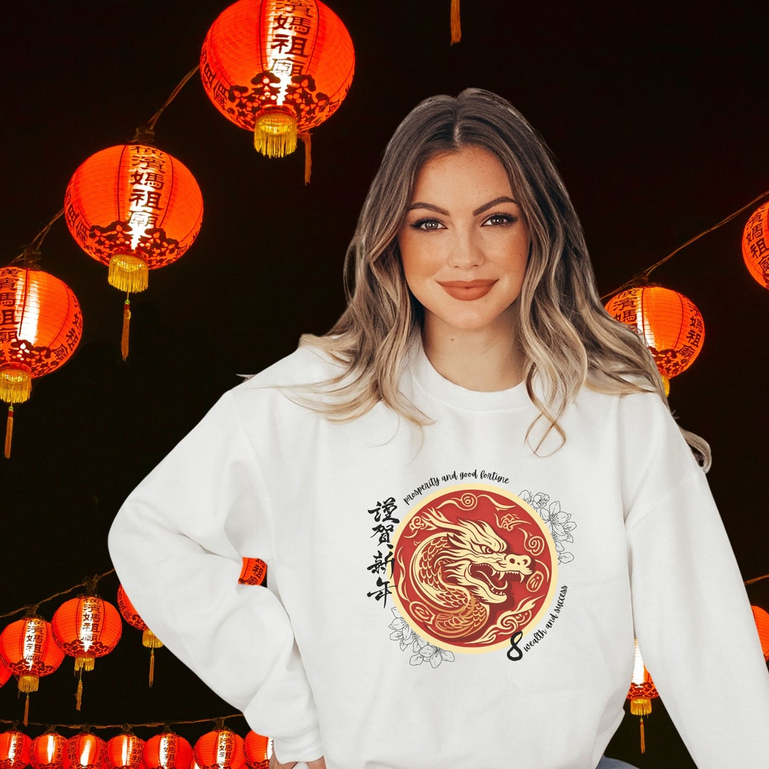 Year of the Dragon 2024 Dragon and 8 Year Crewneck Sweatshirt in White