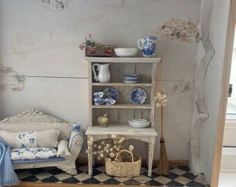 1/12 dollshouse kitchen hutch off white shabby chic style