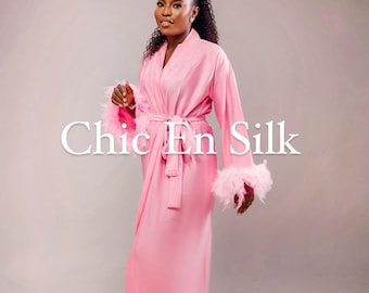 Robe rosa com penas | Robe de noiva | Robe | Madrinhas | Casamento | Robe com penas de avestruz | Robe com penas | Robe de boudoir | Lingerie de noiva