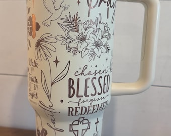 Christian Scripture 40 oz Tumbler | Floral Bible Verse, "She Is Strong"